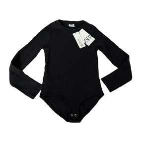 Zara Girls sz 9 Black Long Sleeve Bodysuit NWT